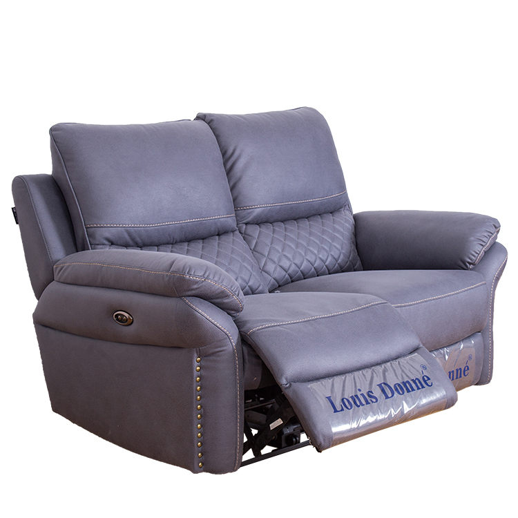 Modern Check Design 2 Seater Power Electric Fabric Recliner Sofa Set