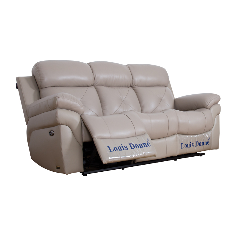 Beige designer 3seater leather recliner sofa set in the living room