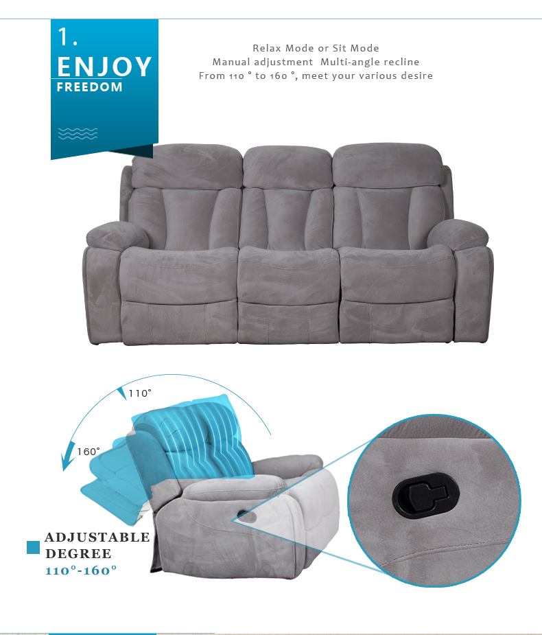 3 seater fabric recliner sofa