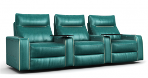 Classic green three-seater leather electric home theater sofa