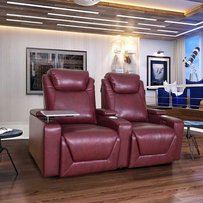 Louis Donne Red Genuines Leather 2 Seat VIP Home Theater Sofa With Coffee Holder and Table