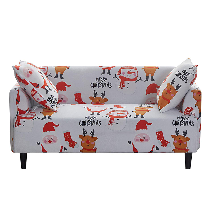 Merry Christmas Protective Washable Loveseat Furniture Protector Sticks Elastic Straps Stretch Fabric Sofa Slipcover For Xmas