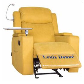 Small yellow laptop  recliner chair with storage arms  in  living room
