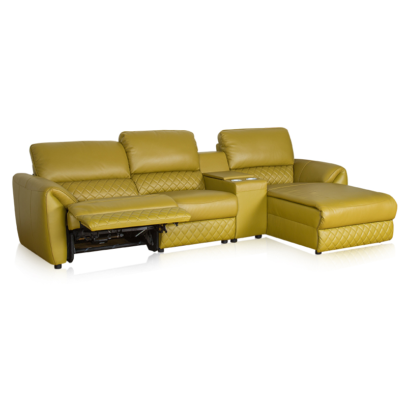 large modern style yellow l shaped sectional sofa with recliner