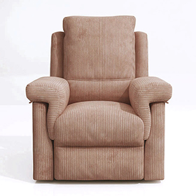 Elegant small pink wood and fabric recliner sofa