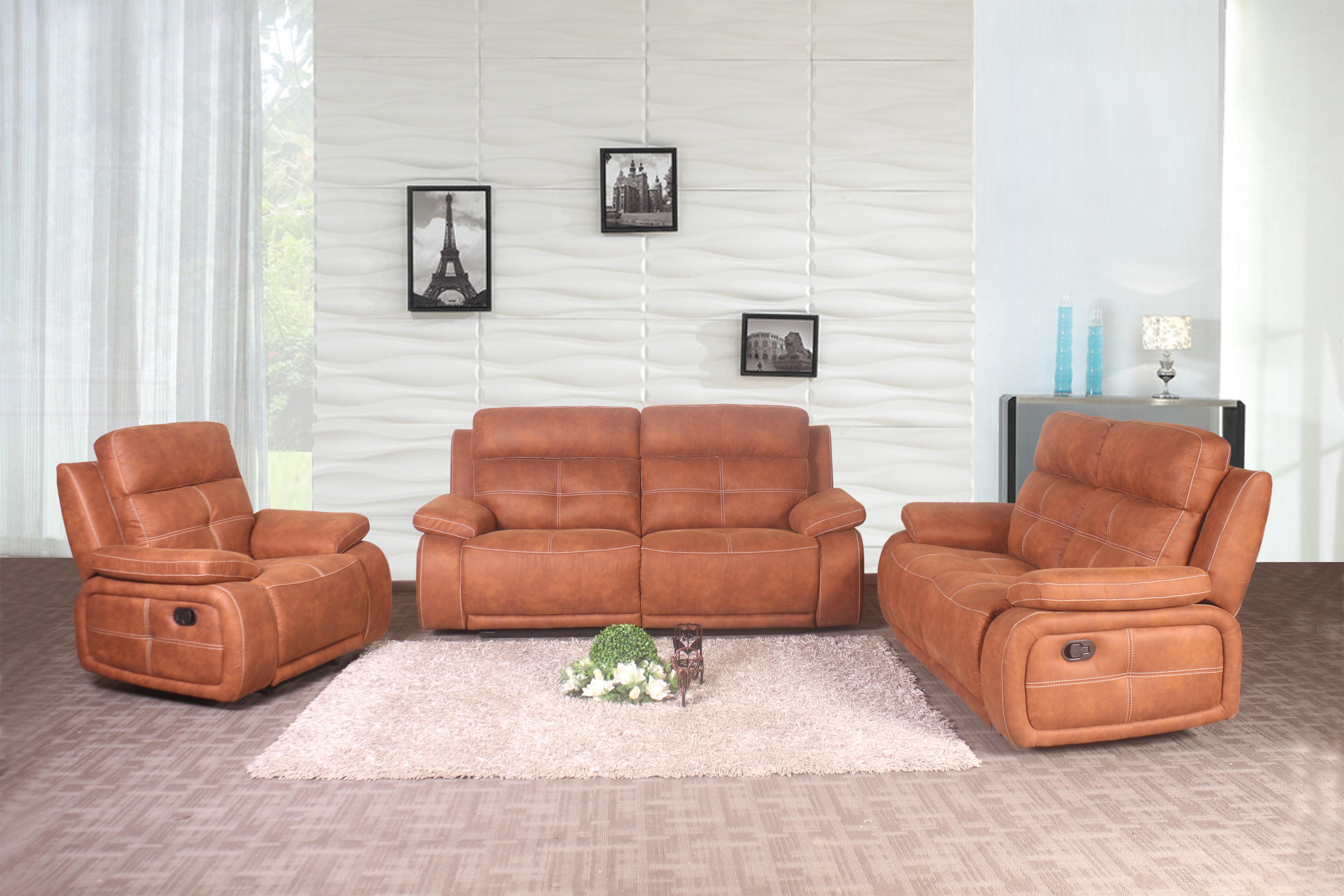 Cheap Orange 2 Seater Recliner Fabric Sofa Set