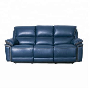 Blue 3 Seater Leather Air Living Spaces Reclining Sofa