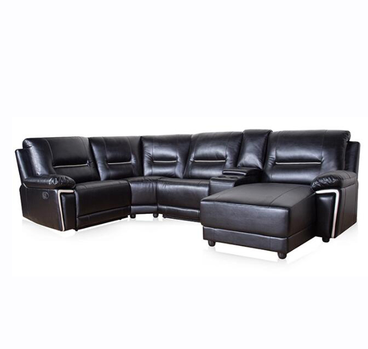 Large Black Grey Leather Recliner Corner Sofa
