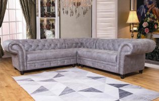 Cheap Grey Fabric Chesterfield Corner Sofa