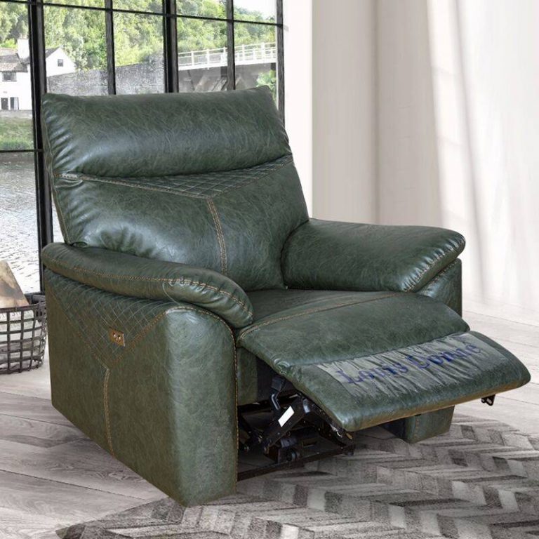 Trendy Dark Green Leather Electric Recliner Sofa