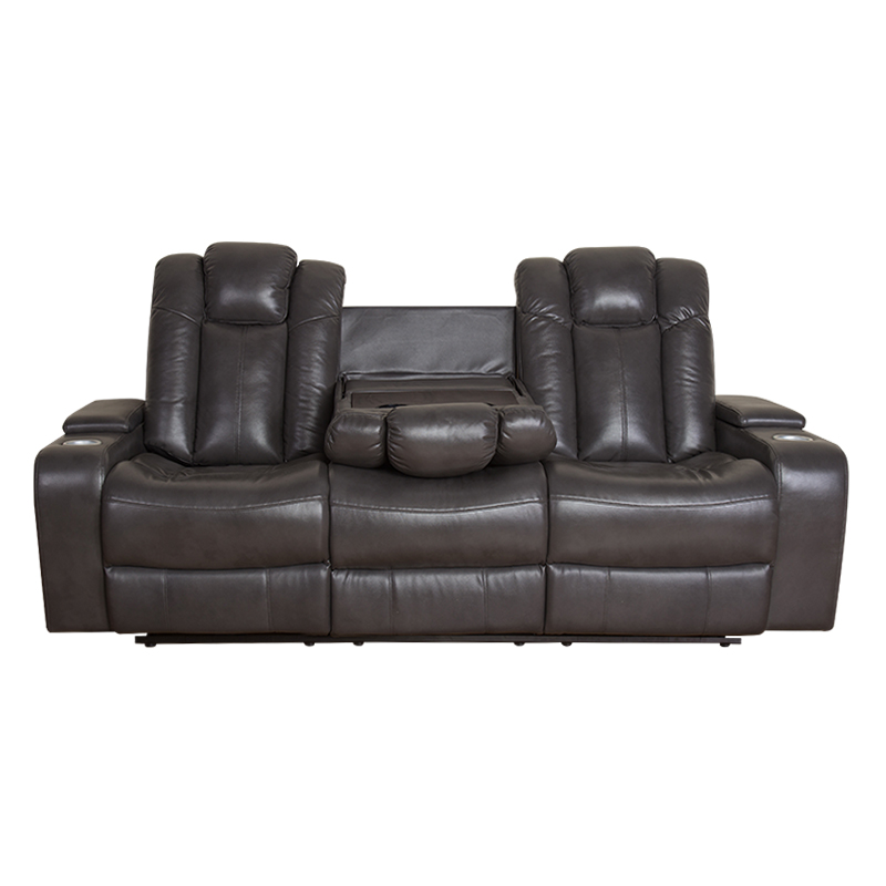Good Quality Chocolate Brown 2 Seater Theatre Recliner Leather Sofa