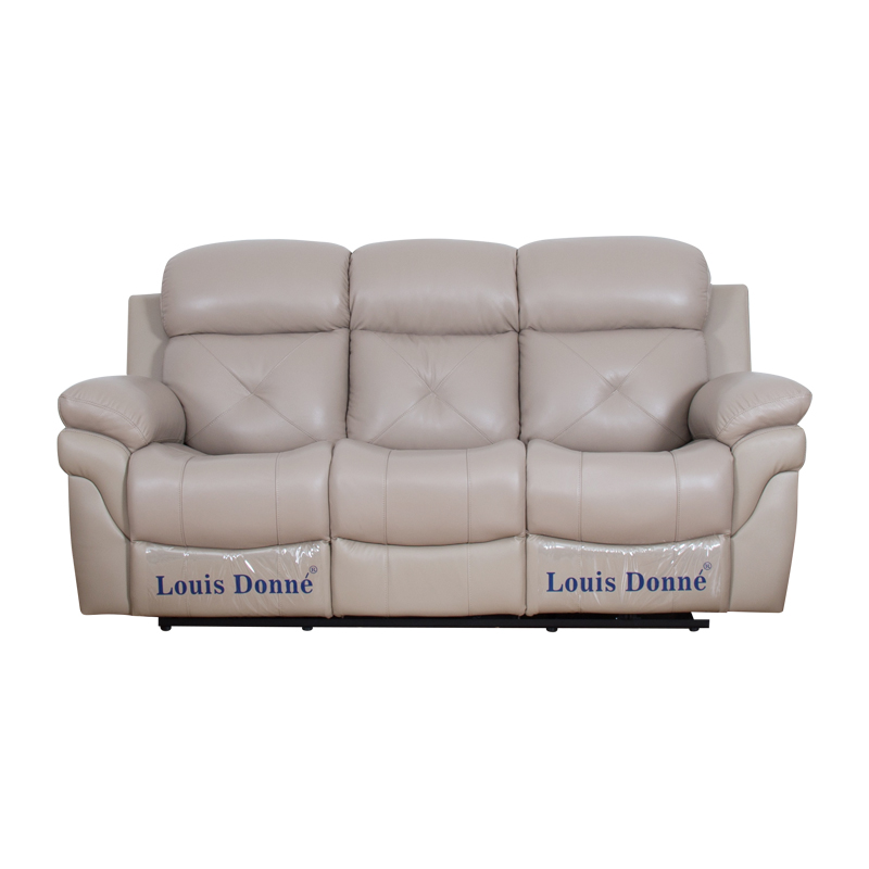 Beige designer 3-seater leather recliner sofa set in the living room