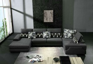 Modern Black Fabric Modular Sectional Living Room Sofa