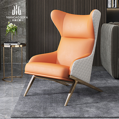 Colorful leather high backrest stainless steel light luxury wing back chairs
